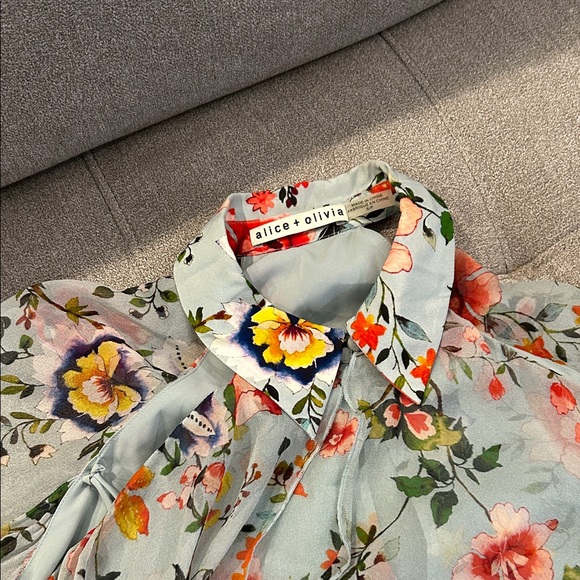 Alice + Olivia Tops - alice + olivia Floral Chiffon Button-Up Blouse in Light Blue